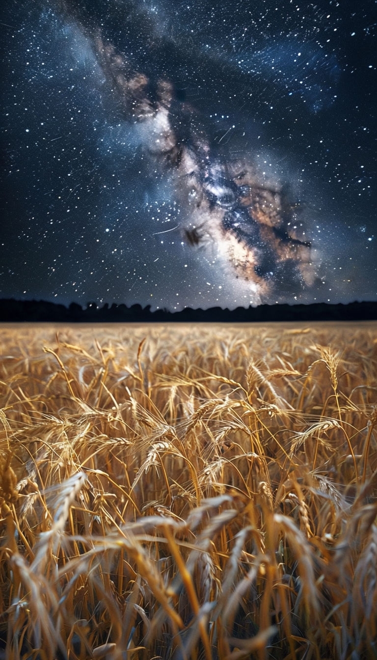Golden Wheat Field Under Starry Night Sky Mobile Wallpaper