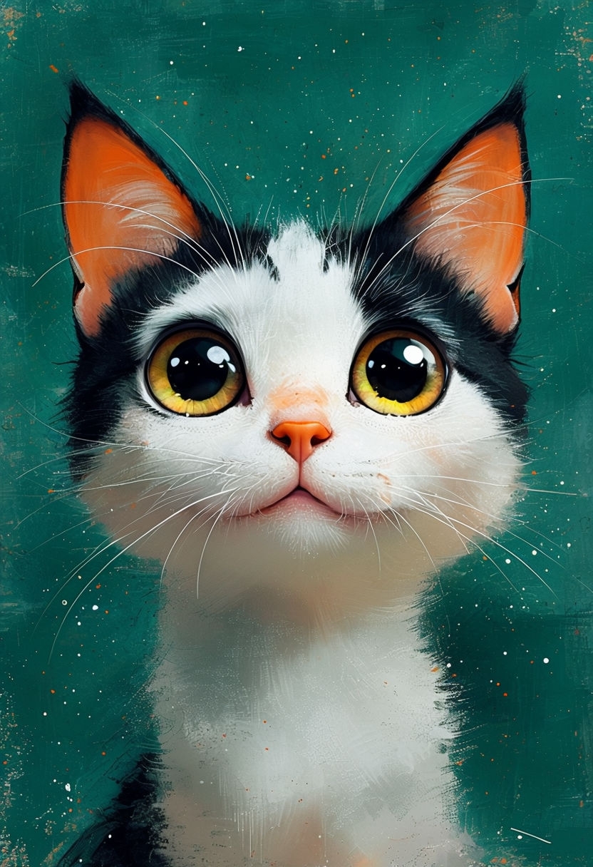 Adorable Playful Cat Digital Painting Art