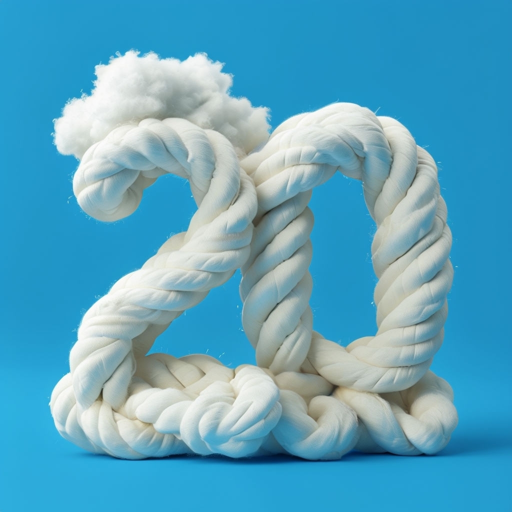 Whimsical Cotton '20' Number Art Against Sky Blue Background Monogram