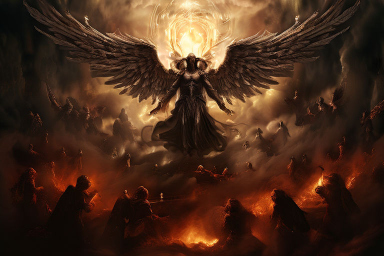 Create an image of angels warring in heaven with demons. by Ler e se ...