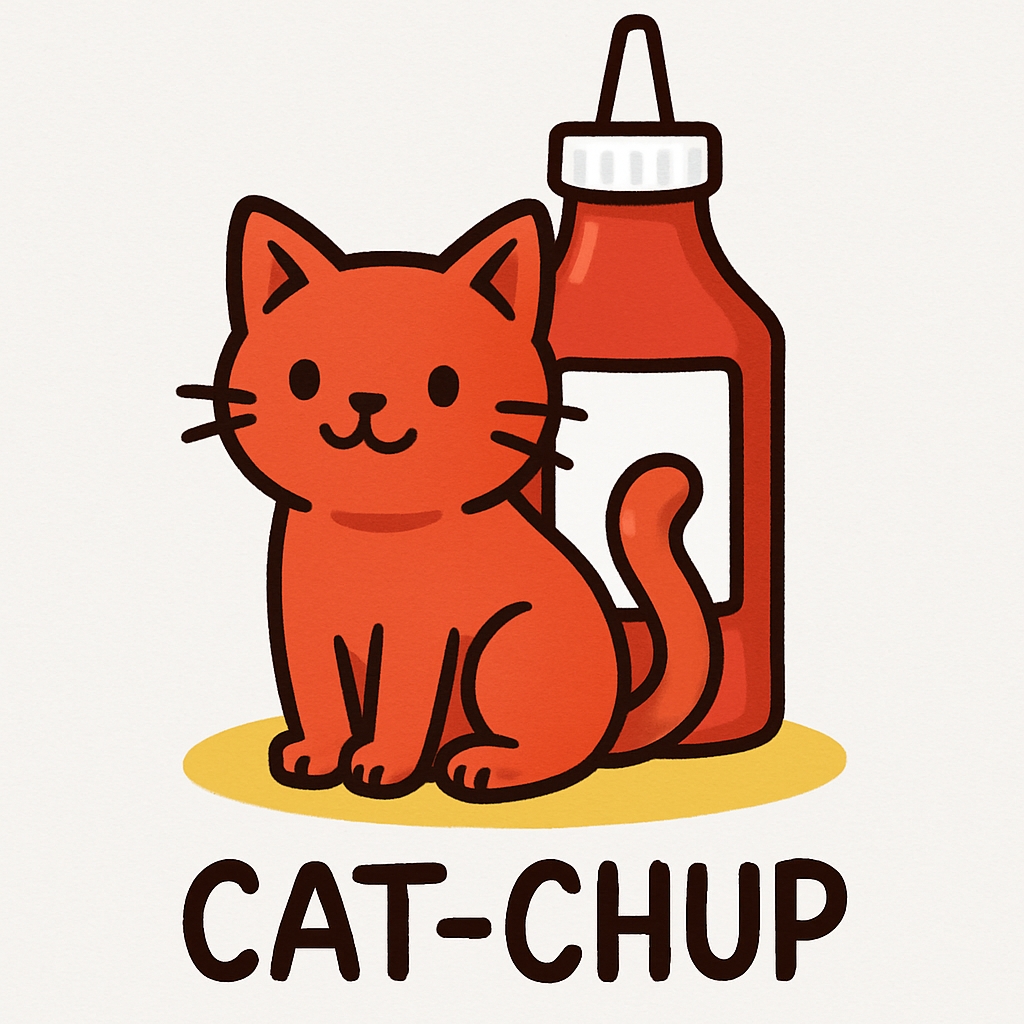 Adorable Cat Sitting Next to Ketchup Bottle Cartoon T-Shirt