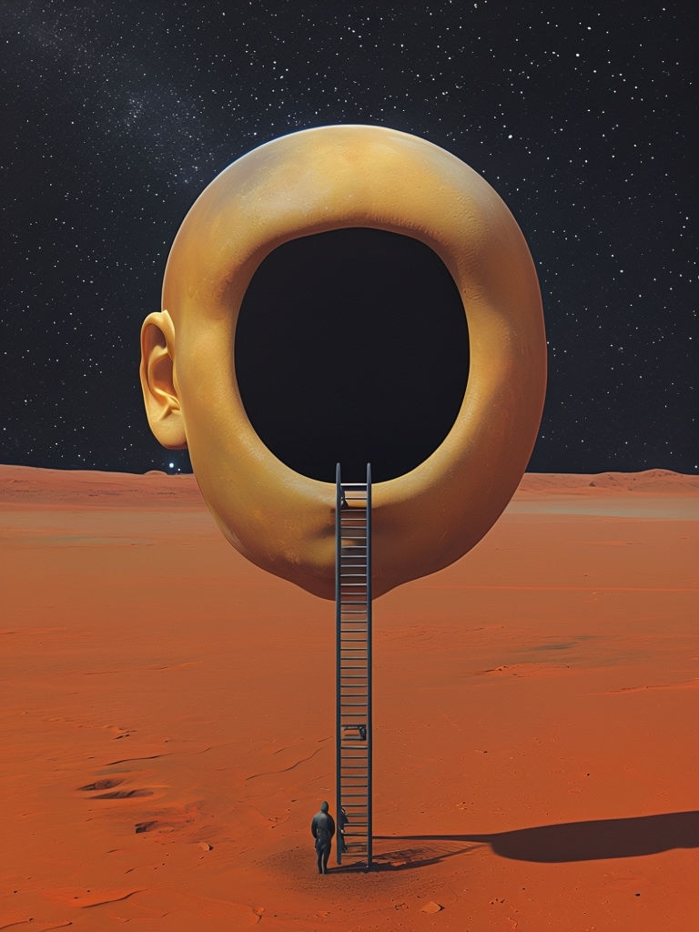 Surreal Golden Yellow Human Head in Space Artwork Art