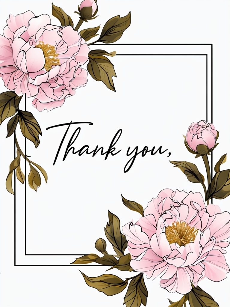 Elegant Thank You Card with Floral Peonies Design Card