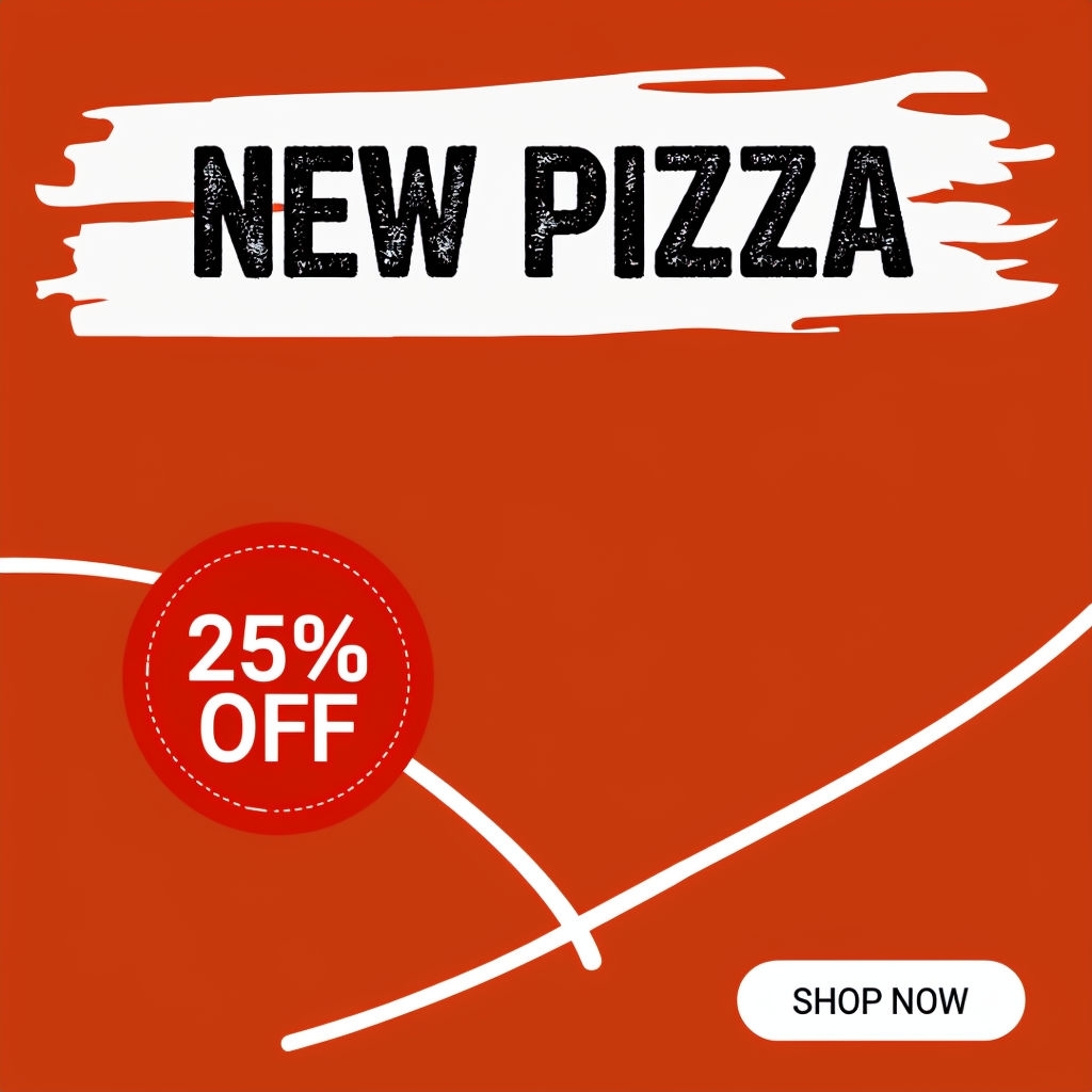 Vibrant New Pizza Promotion with 25% Off Discount Badge Social Media Post