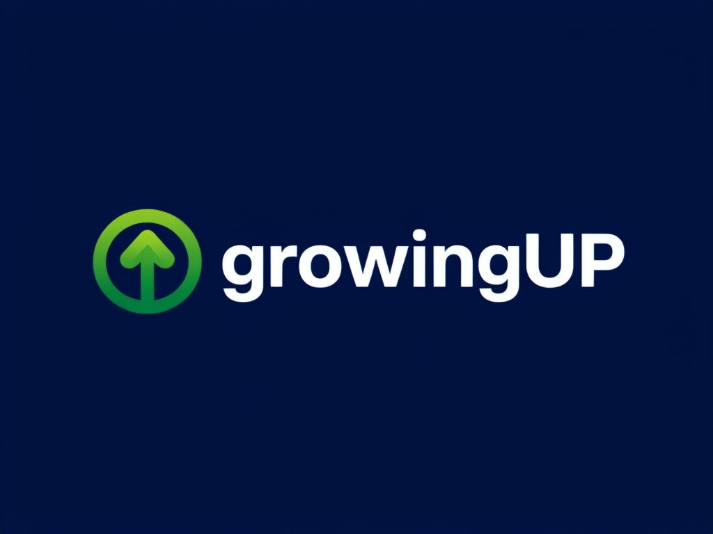 Stylish Minimalist GrowingUP Logo with Green Leaf Design Logo