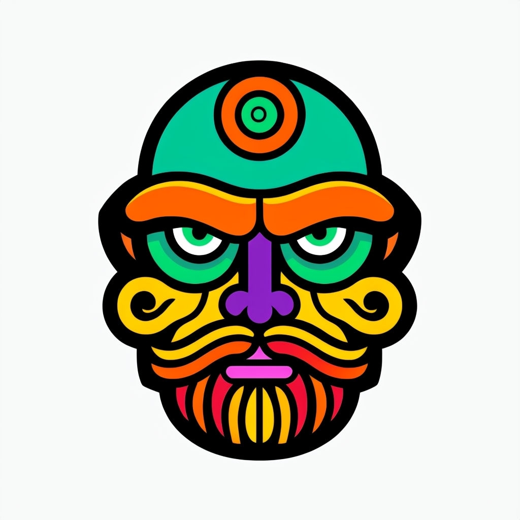 Vibrant Cartoon Face Illustration with Geometric Design Sticker