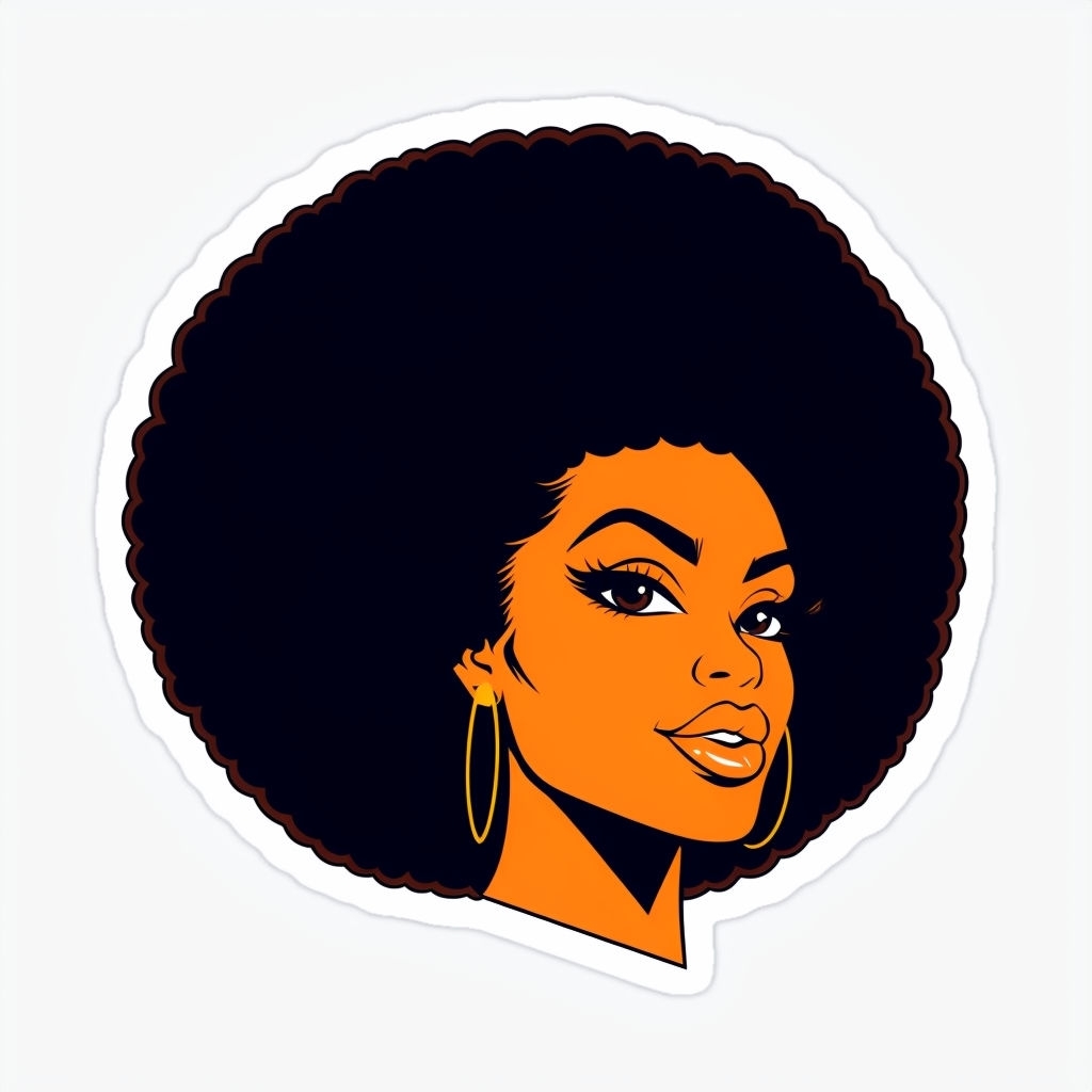 Stylish Afro Woman Cartoon Illustration with Hoop Earrings Sticker