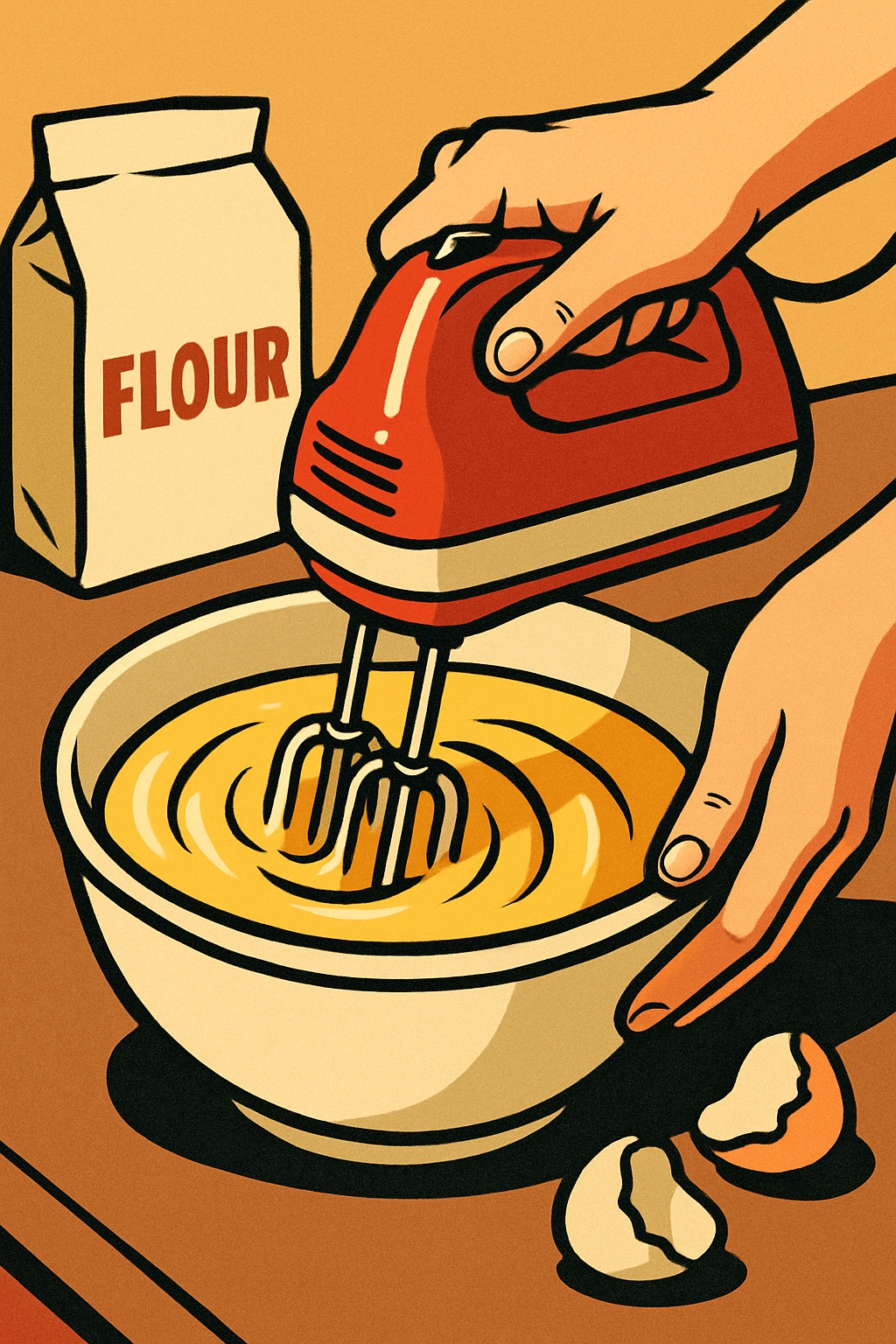 Vintage Red Electric Mixer Cooking Illustration Art