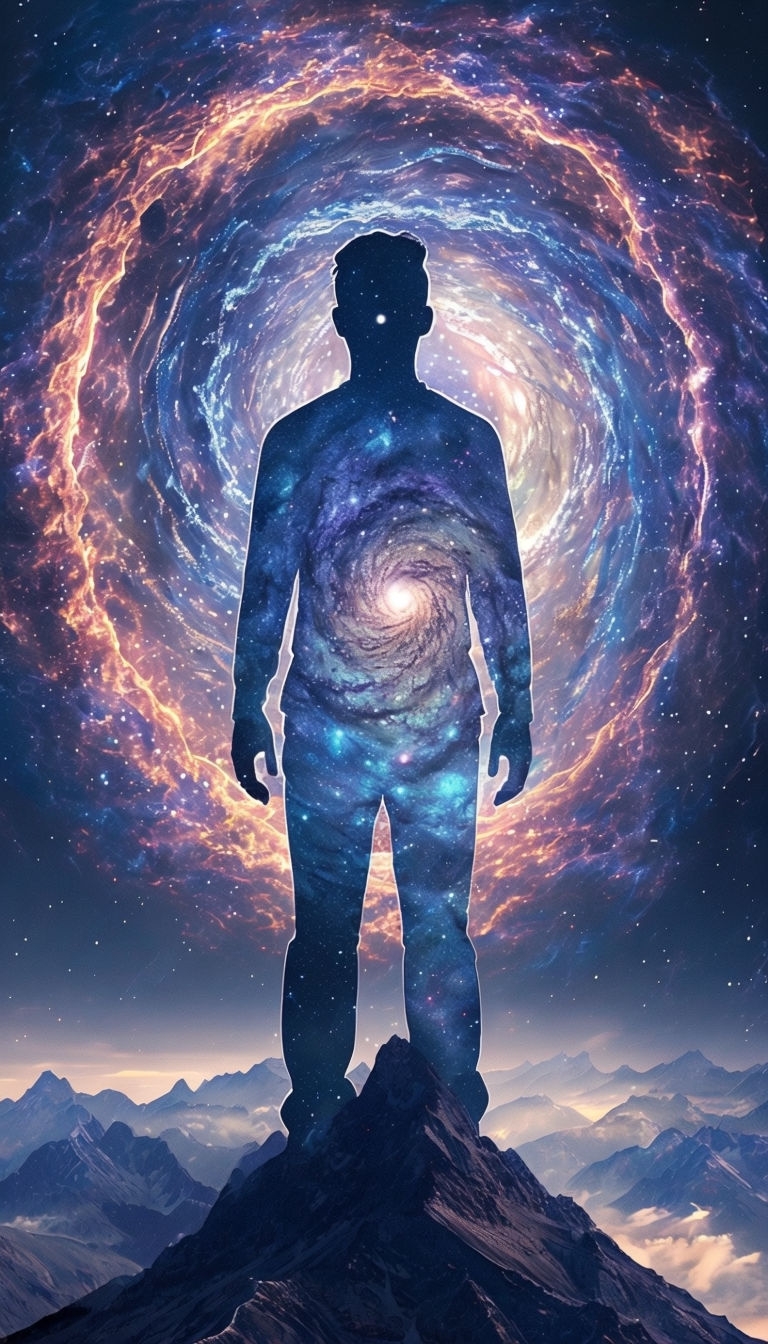 Surreal Human Silhouette with Galaxy in Glowing Portal Mobile Wallpaper