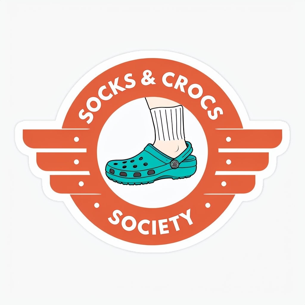 Socks and Crocs Society Playful Cartoon Sticker Design