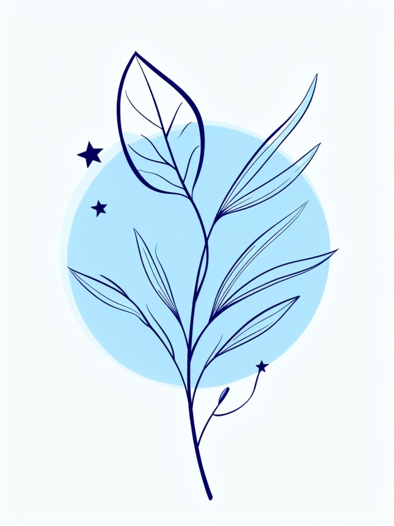 Minimalist Navy Blue Branch and Leaves Illustration T-Shirt