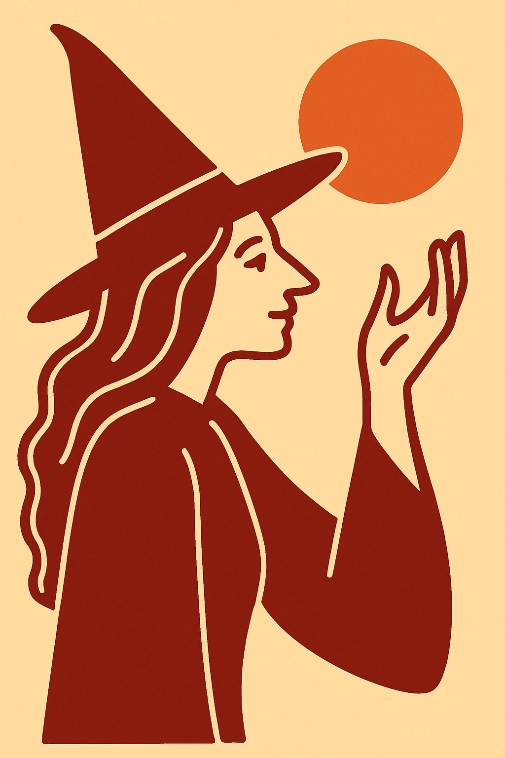 Minimalist Red Witch Illustration with Abstract Elements Poster