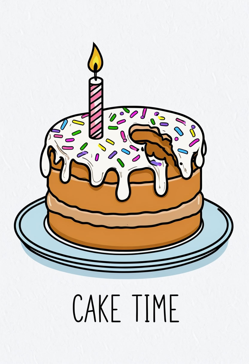 Cheerful Cartoon Cake Time Illustration Sticker