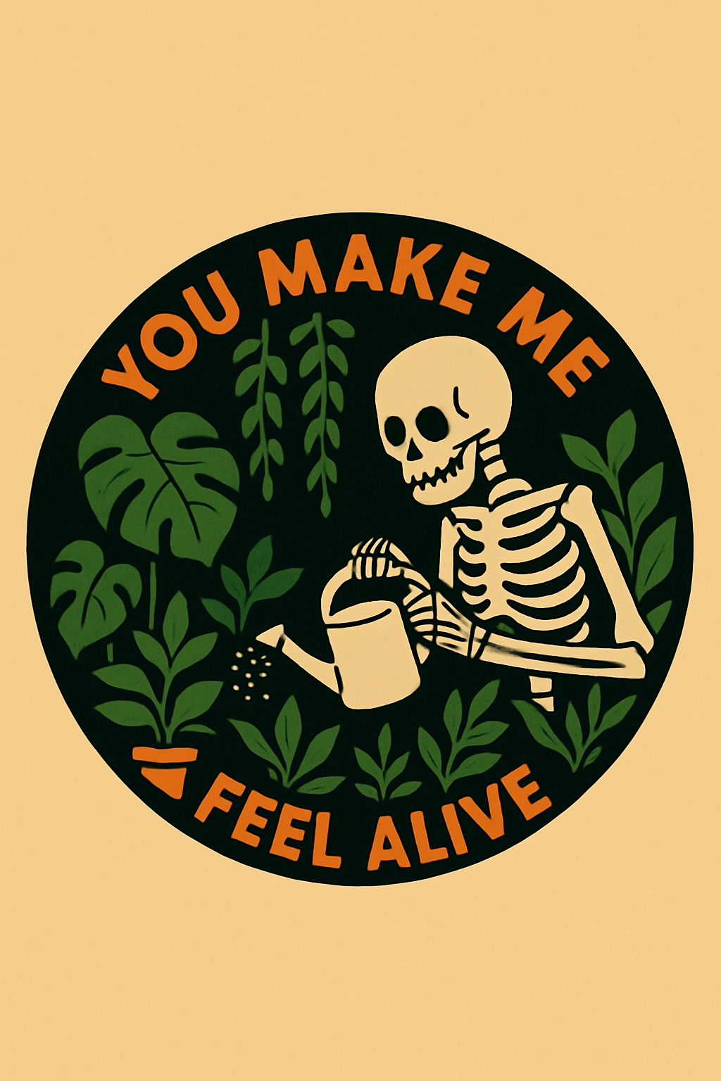 Whimsical Vintage Skeleton Watering Plants T-Shirt