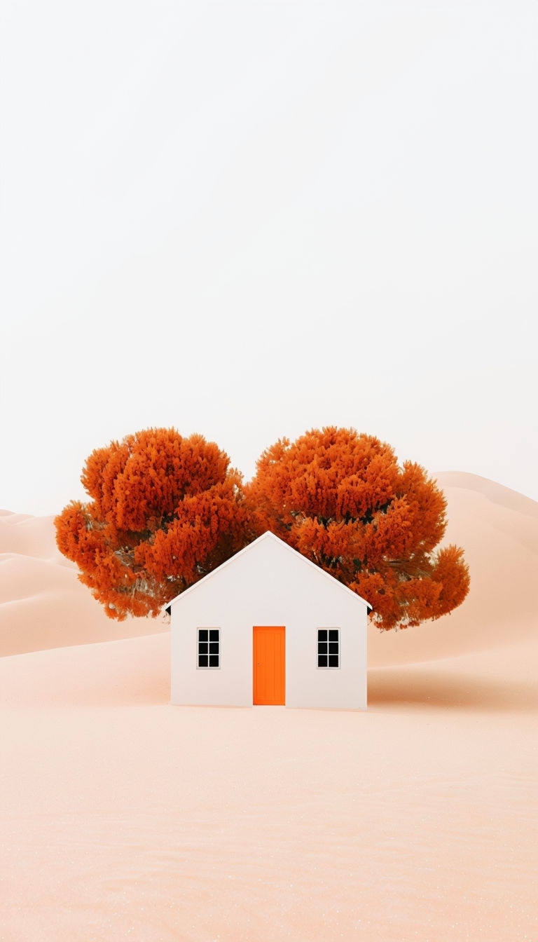 Minimalist White House with Orange Door and Scenic Dunes Mobile Wallpaper