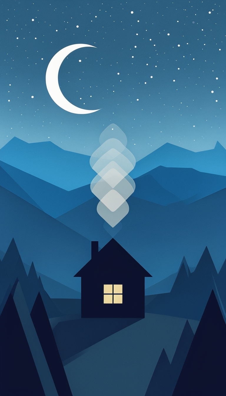 Tranquil Nighttime Landscape with House and Stars Mobile Wallpaper