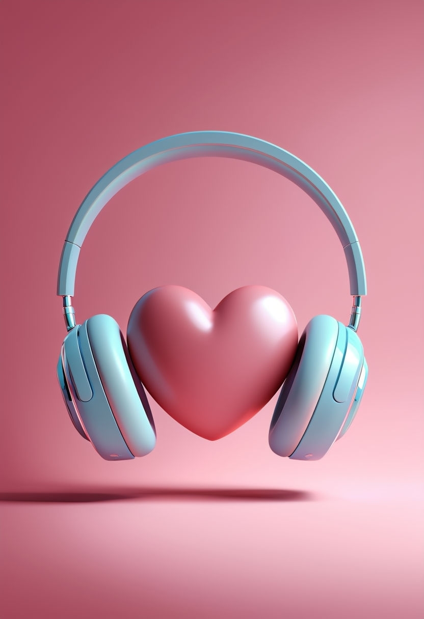 Minimalist 3D Headphones and Heart Illustration Art