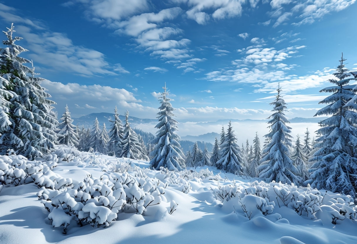 Serene Snow-Covered Winter Landscape Photography Background