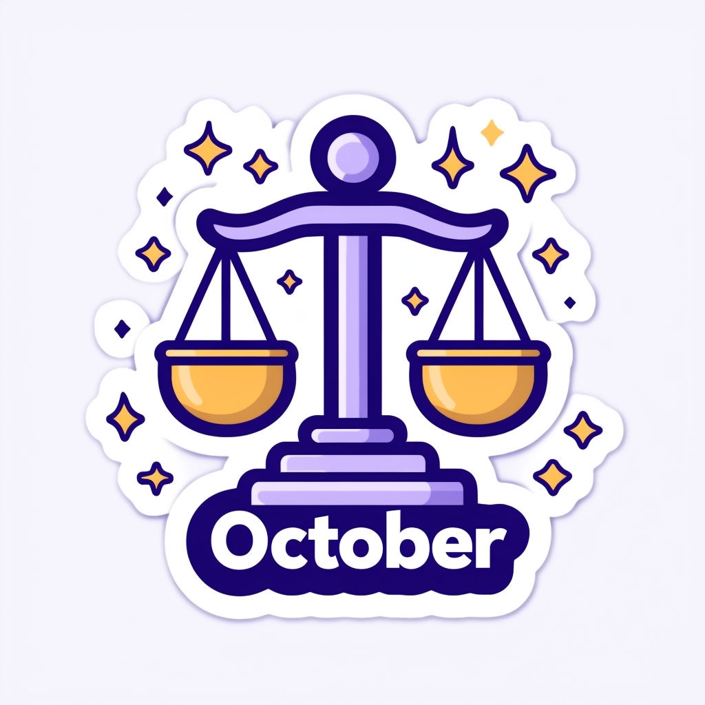 Whimsical Libra Scale with Stars October Sticker