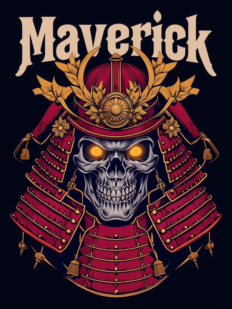 Menacing Samurai Skull with Regal Armor and Glowing Eyes Poster