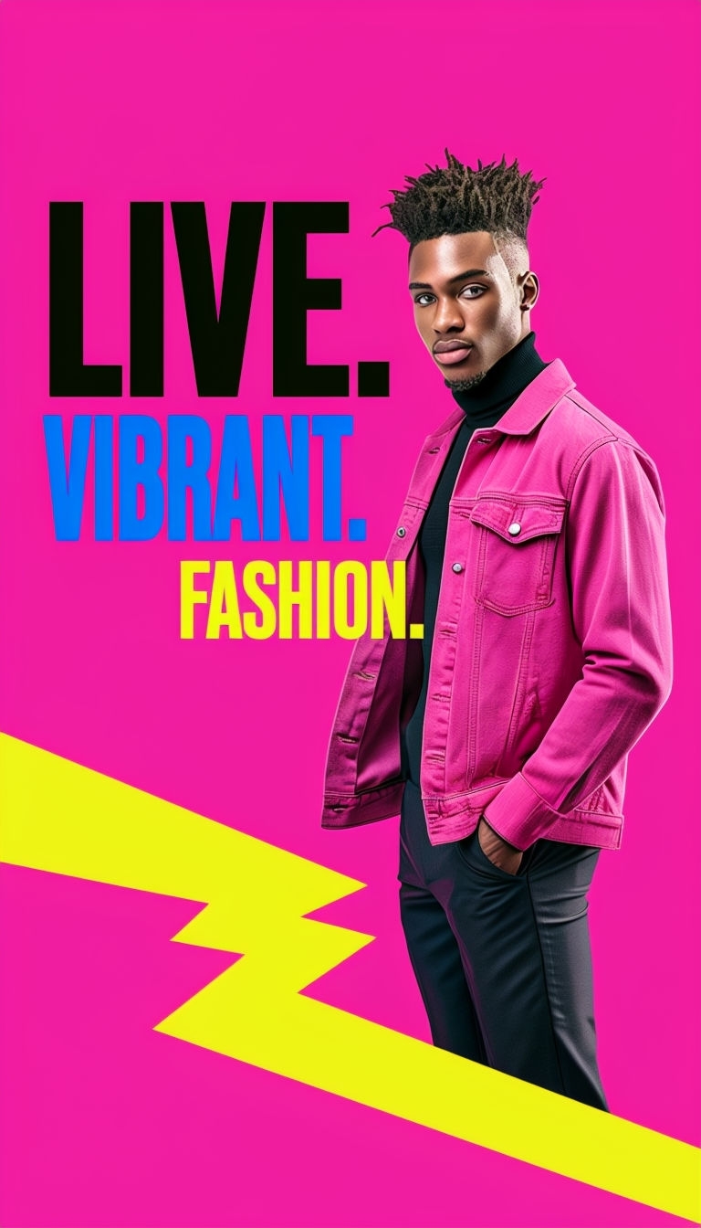 Bold Hot Pink Fashion Advertisement Featuring Confident Young Man Ads
