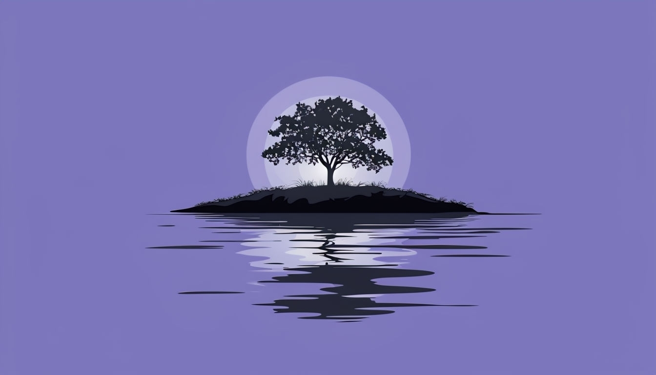 Serene Minimalist Island with Tree Illustration Virtual Backgrounds