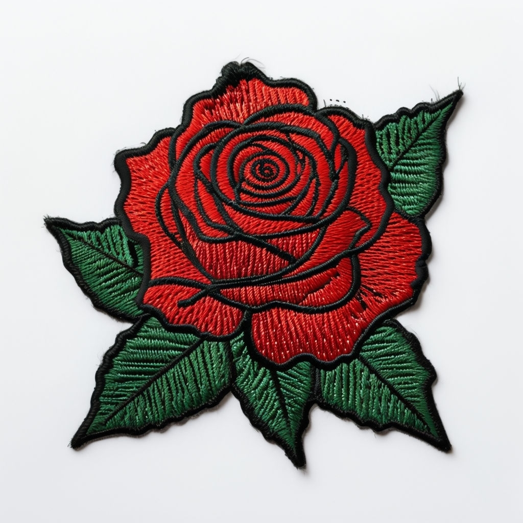 Vibrant Red Rose Embroidered Patch Design for Hats