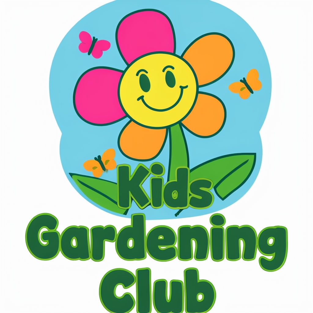 Playful Kids Gardening Club Cartoon Flower Logo