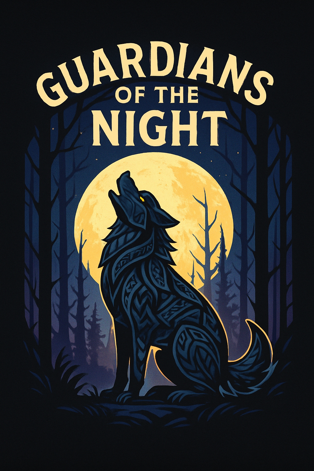 Mystical Howling Wolf Under Full Moon T-Shirt