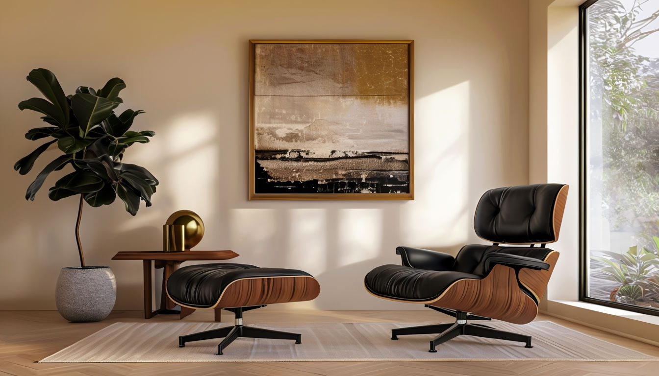 Modern Minimalist Eames Lounge Chair Interior Scene Virtual Background