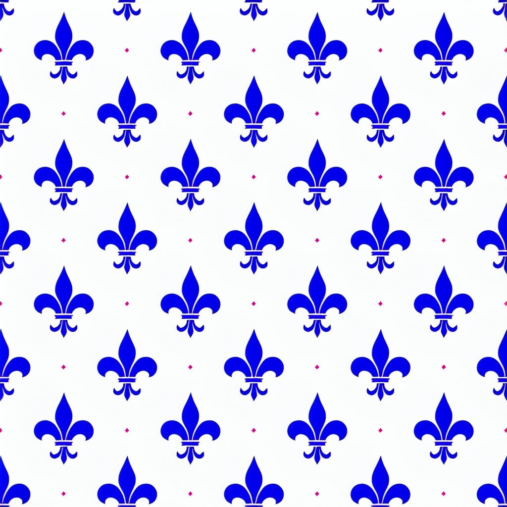 Elegant Royal Blue Fleur-de-Lis Pattern with Pink Accents Seamless Pattern