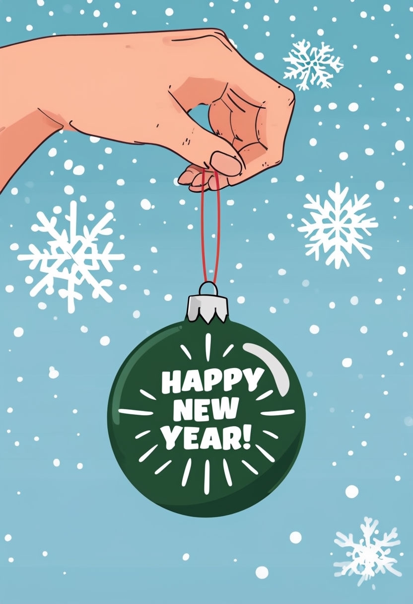 Cheerful New Year Celebration Ornament Illustration Poster