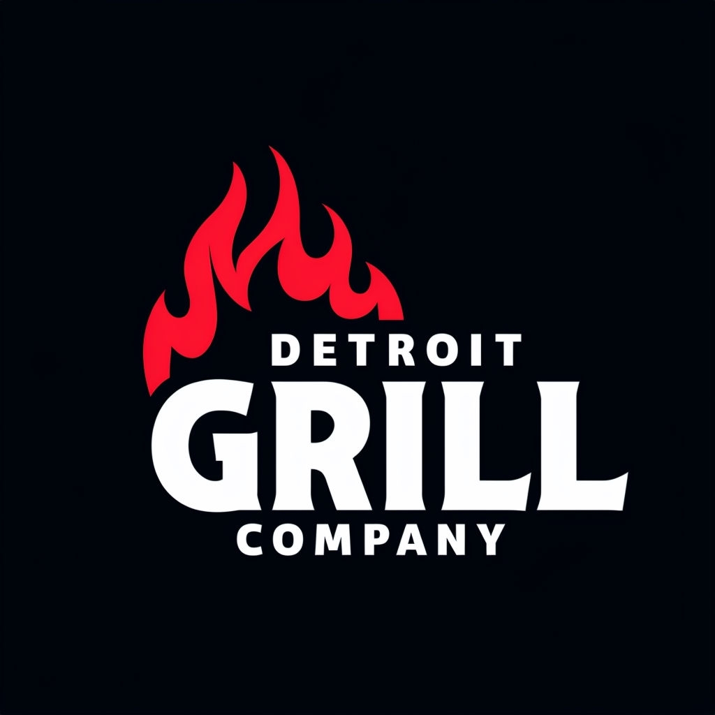 Bold Detroit Grill Company Logo with Red Flame Accent