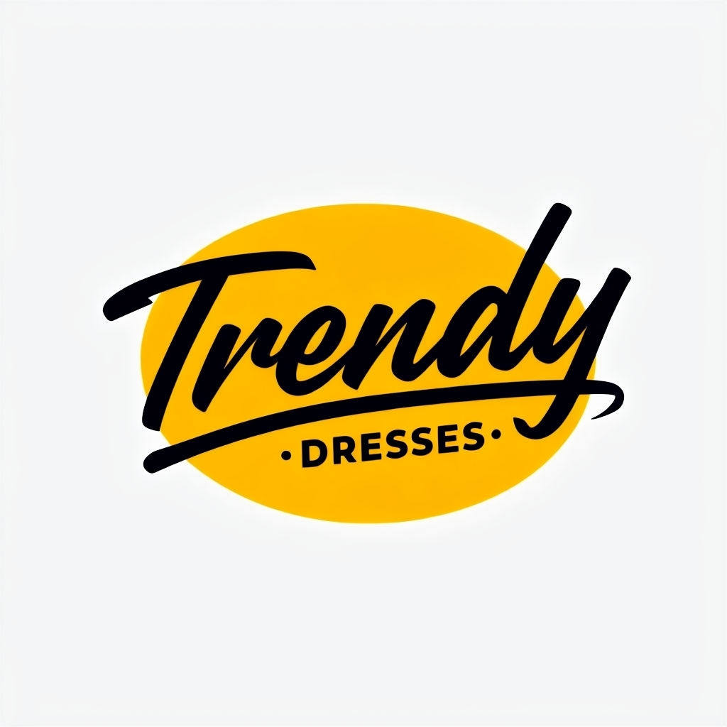 Modern Handwritten Trendy Dresses Logo on Vibrant Yellow Oval