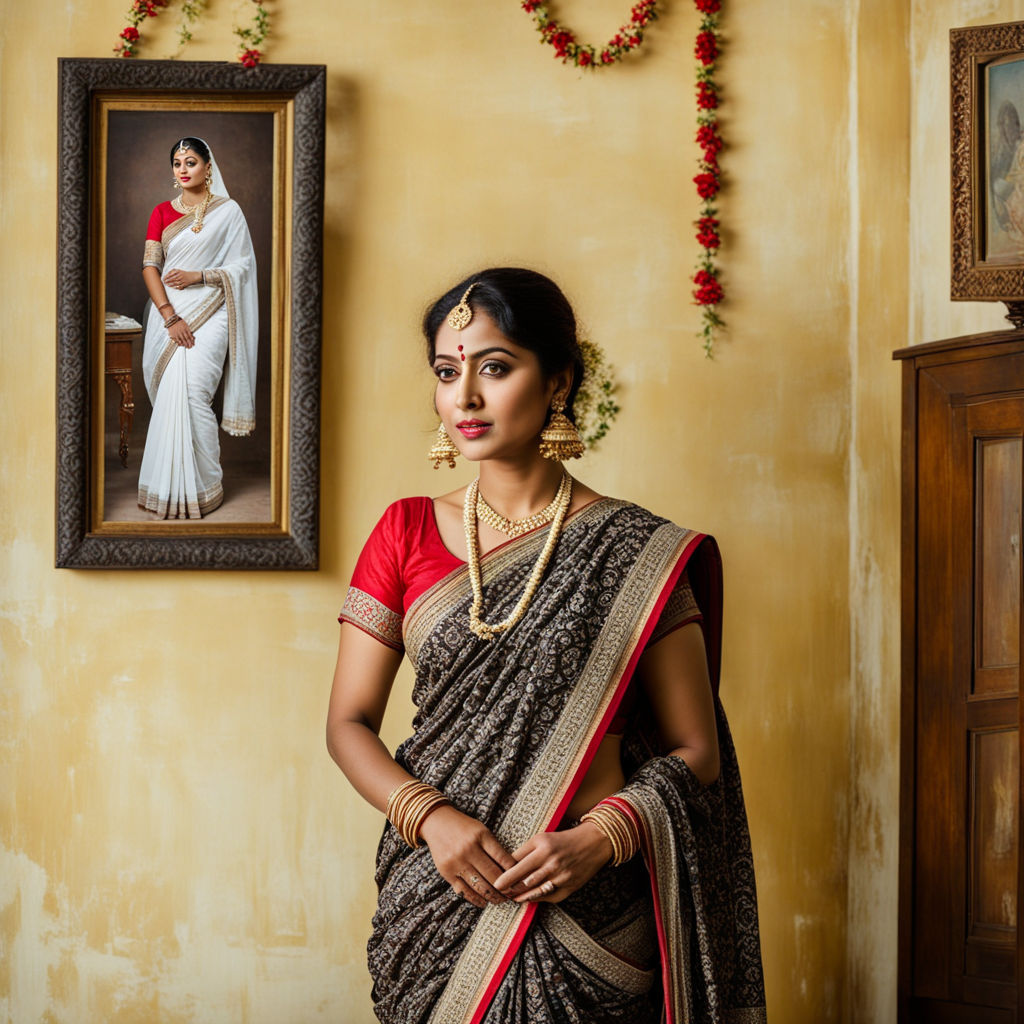 Single Bengali New Wife wearing a white and red saree with l... by ...