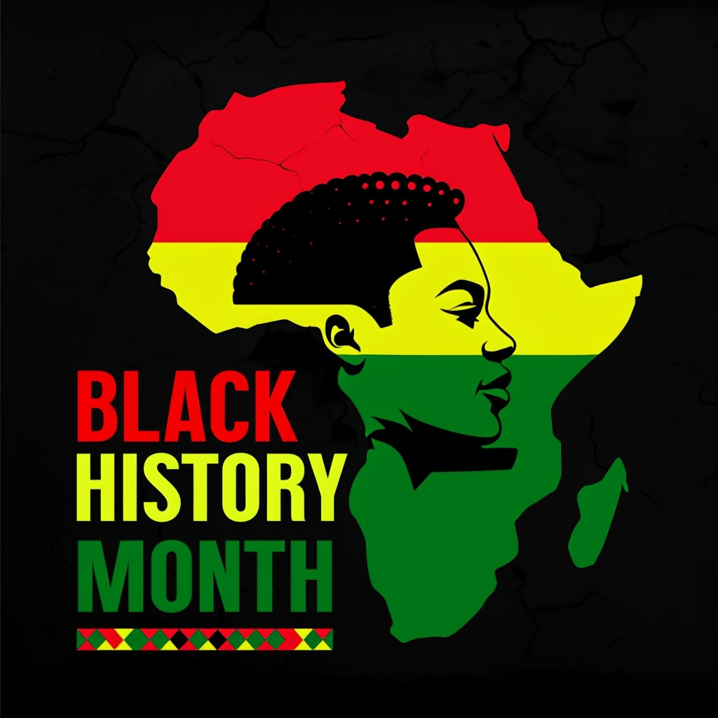 Black History Month Celebration with Africa Map and Silhouette Social Media Post