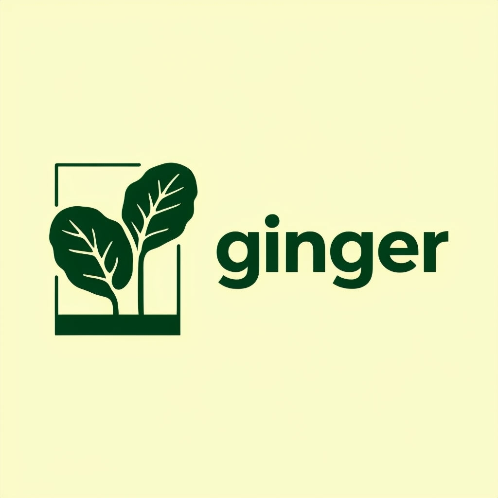 Minimalist Ginger Logo with Dark Green Leaves Design