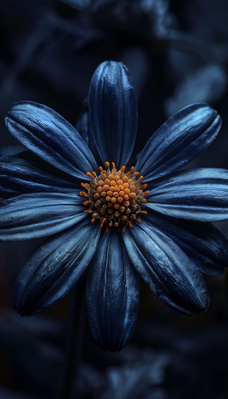 Dark Blue Daisy Flower Macro Photography Mobile Wallpaper