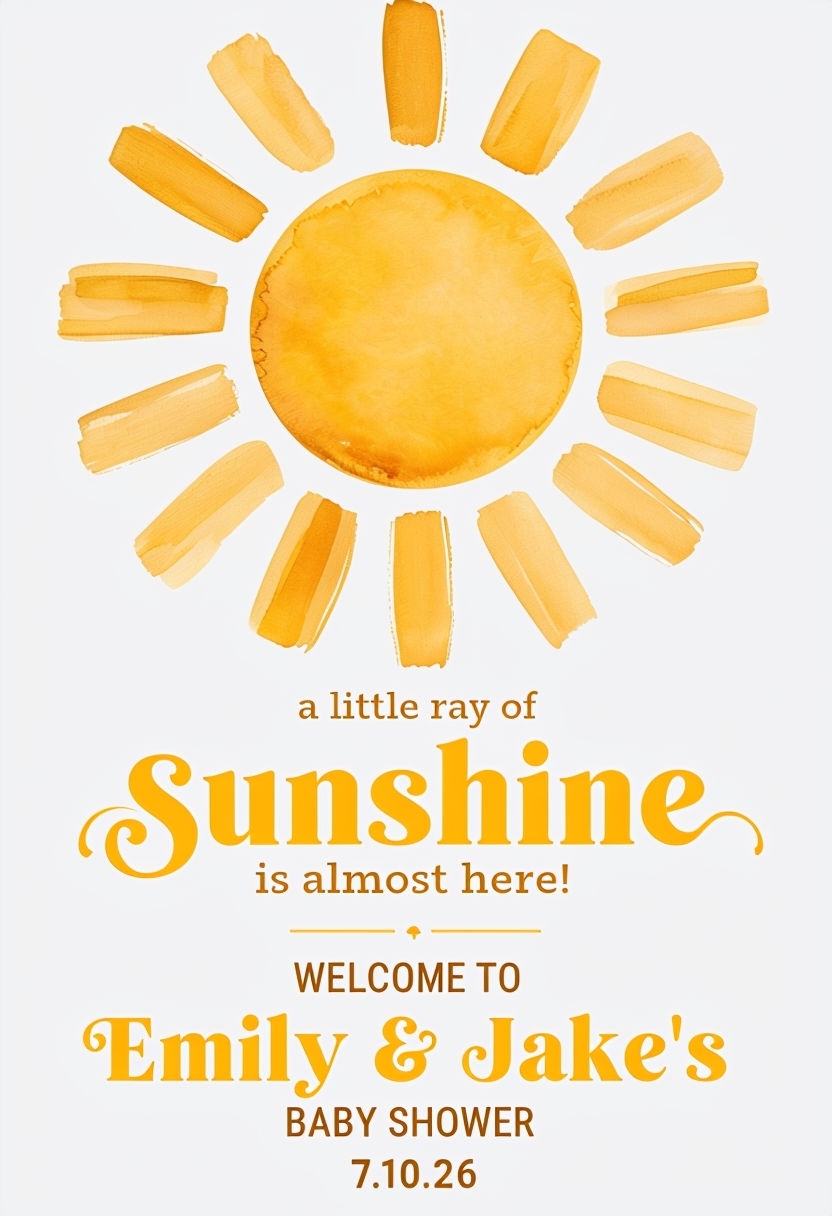 Cheerful Modern Baby Shower Invitation with Sun Illustration Event Sign