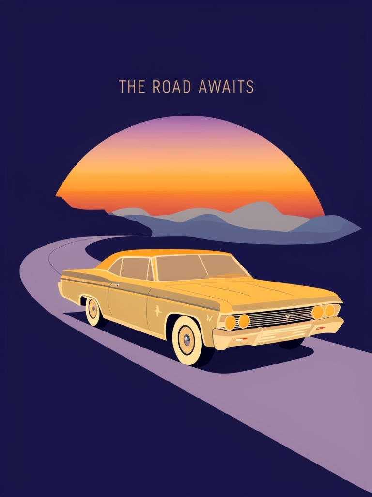 Vintage 1960s Chevrolet Impala Road Trip Minimalist Poster