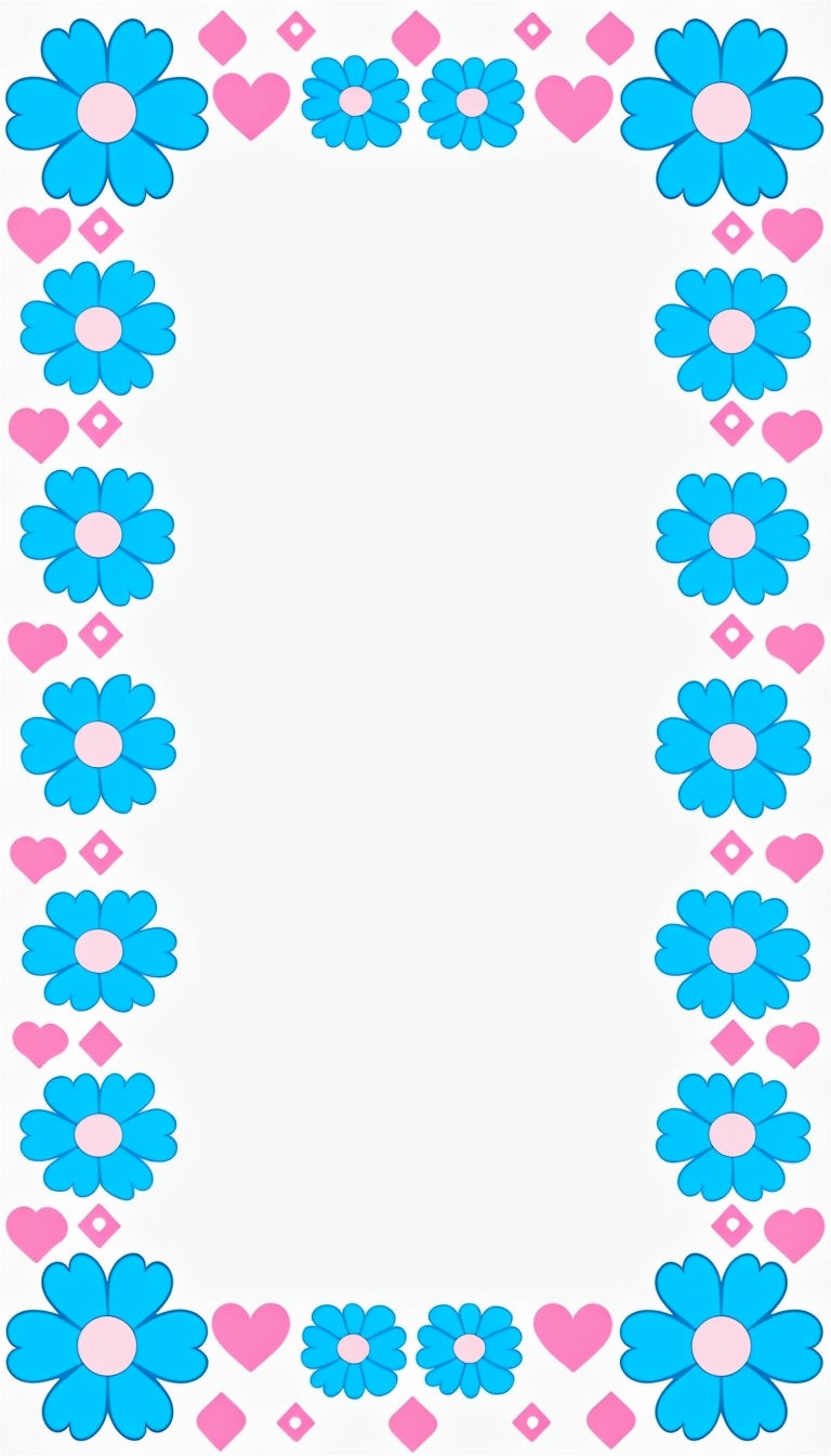 Cheerful Sky Blue Flower and Pink Heart Decorative Border Design Social Media Post