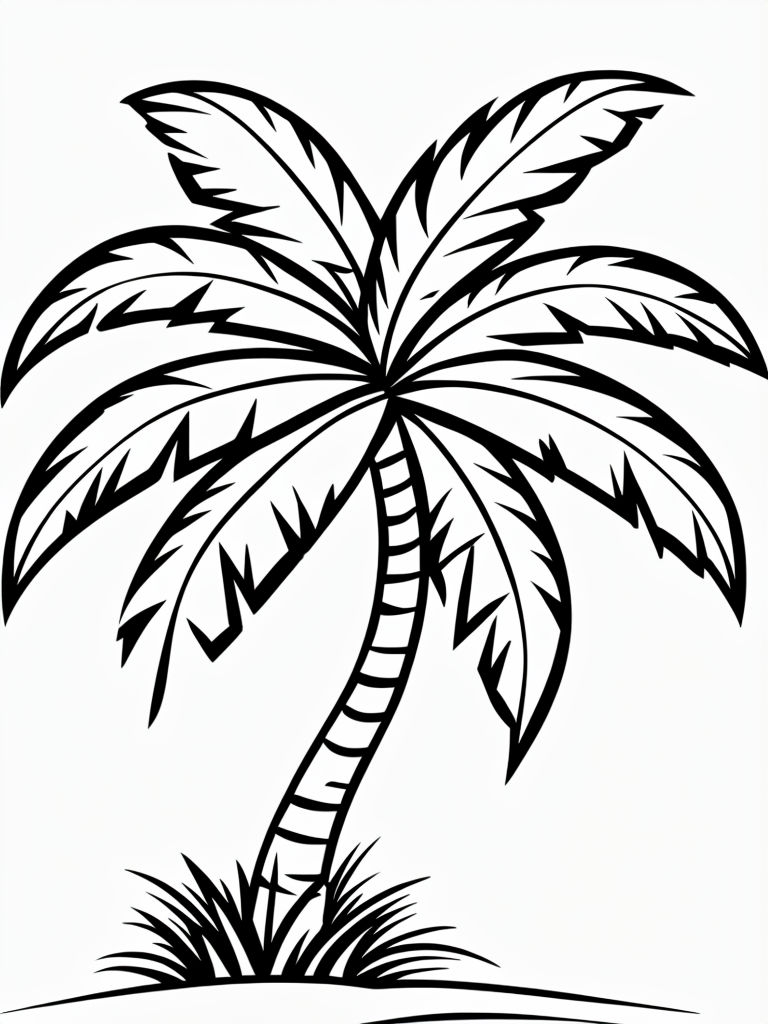 Black and White Minimalist Palm Tree Line Drawing Coloring Book Page