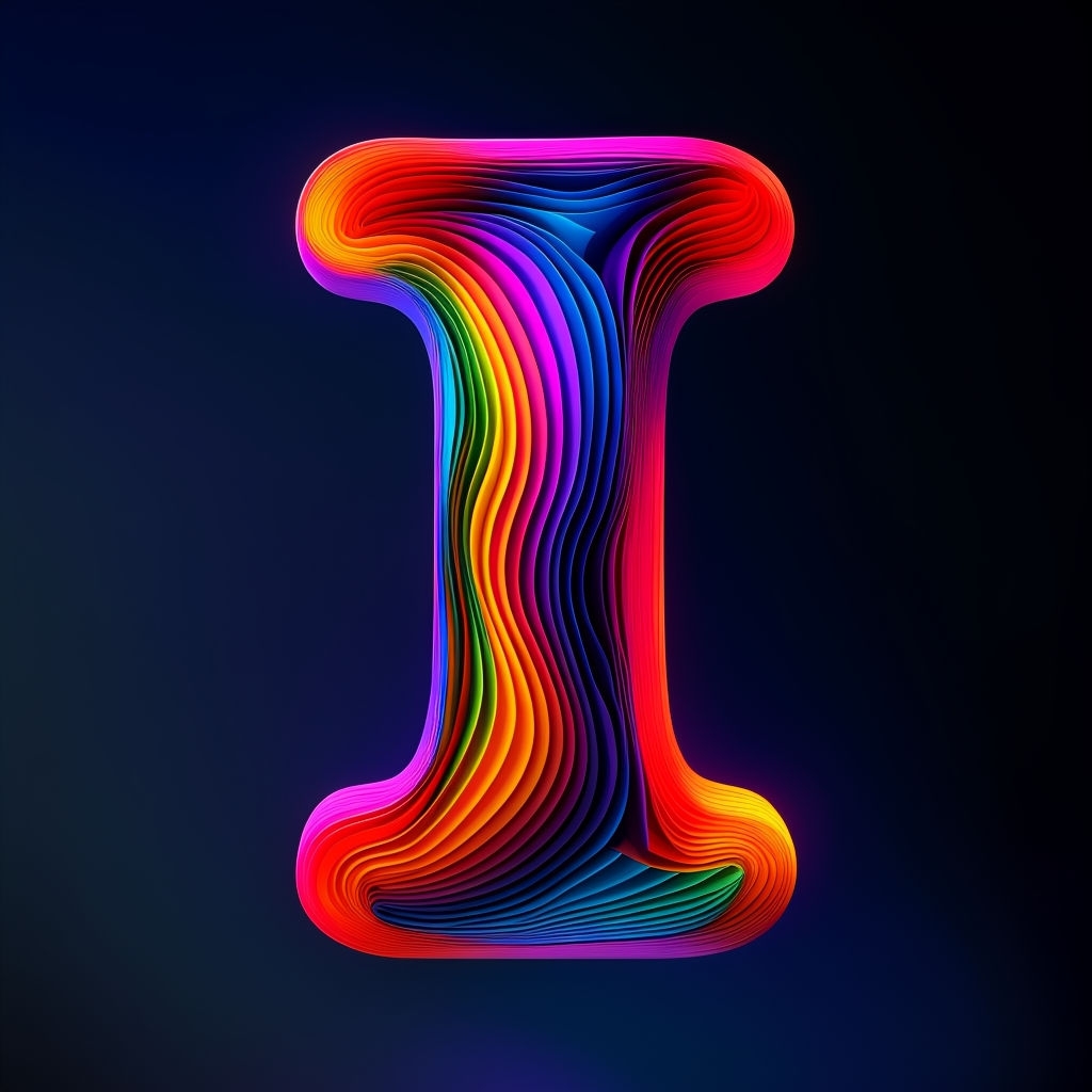 Vibrant 3D Letter I with Rainbow Wave Striations Artwork Monogram