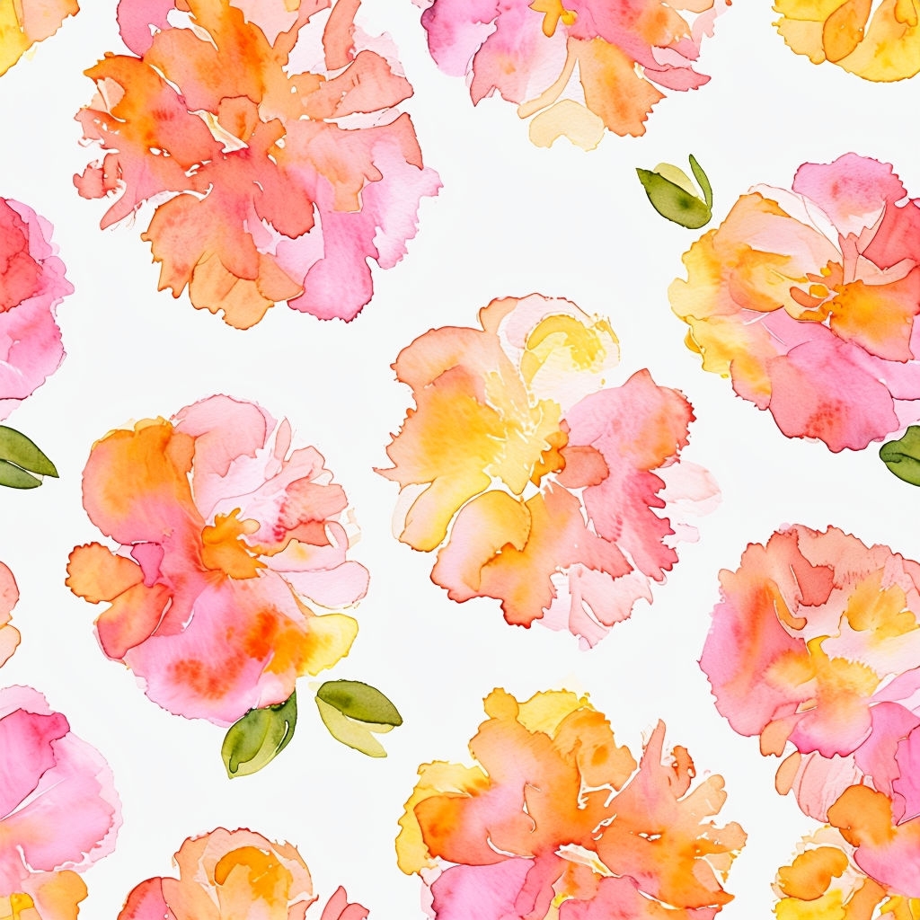 Vibrant Watercolor Floral Elements Seamless Pattern Design
