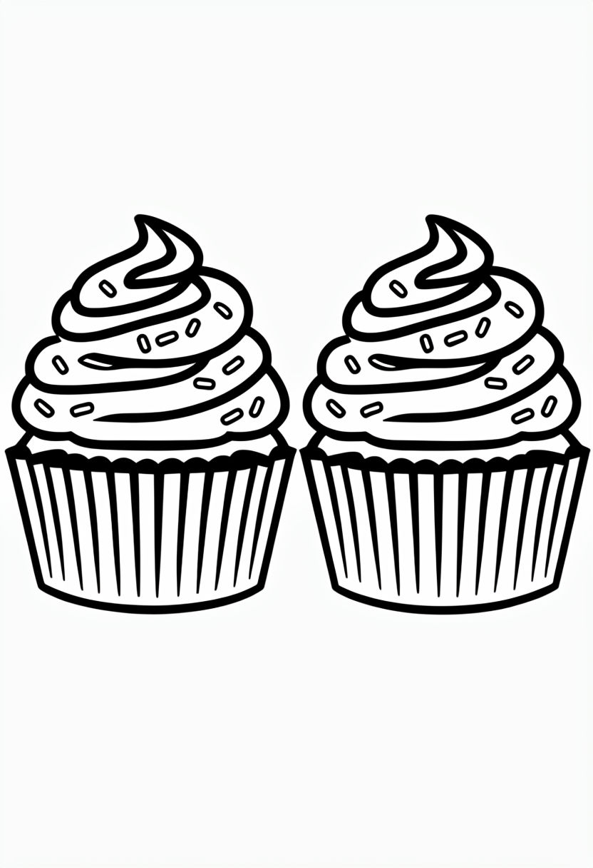 Detailed Black and White Cupcake Coloring Page Illustration