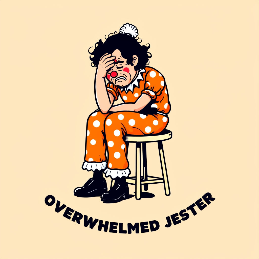 Overwhelmed Jester Cartoon Illustration Poster