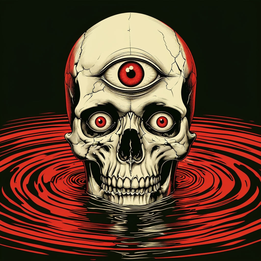 Surreal Black and White Skull with Third Eye Design T-shirt