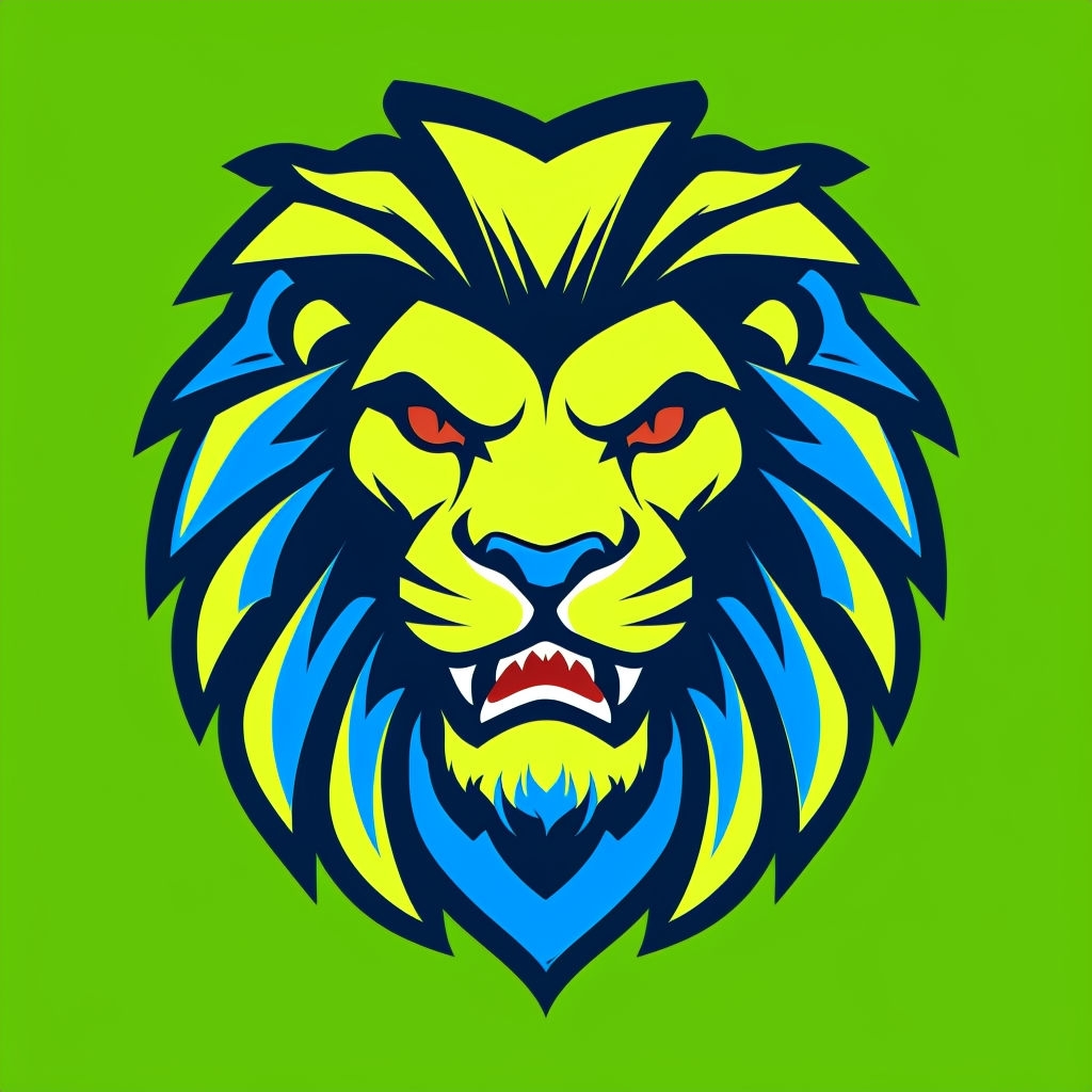 Bold Geometric Lion Face Illustration on Lime Green Sticker