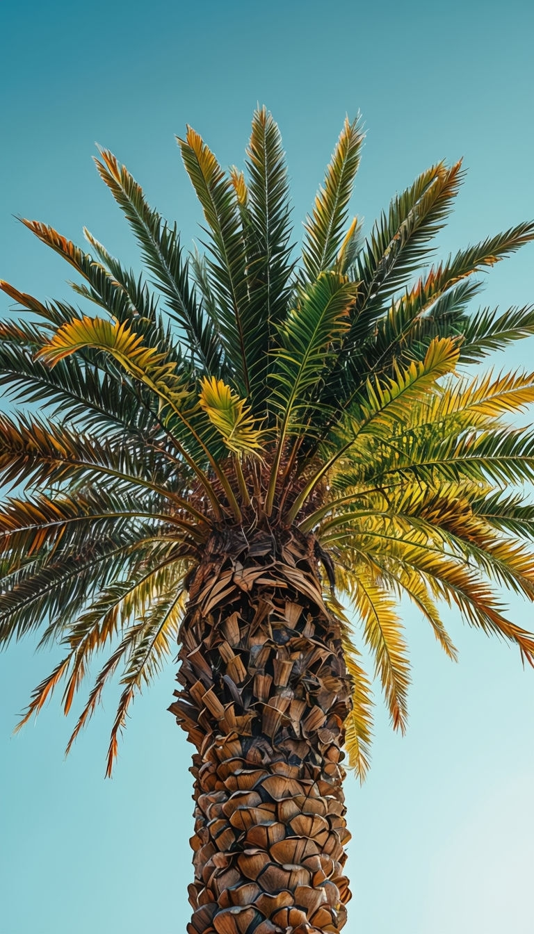 Minimalist African Palm Tree Against Gradient Sky Mobile Wallpaper