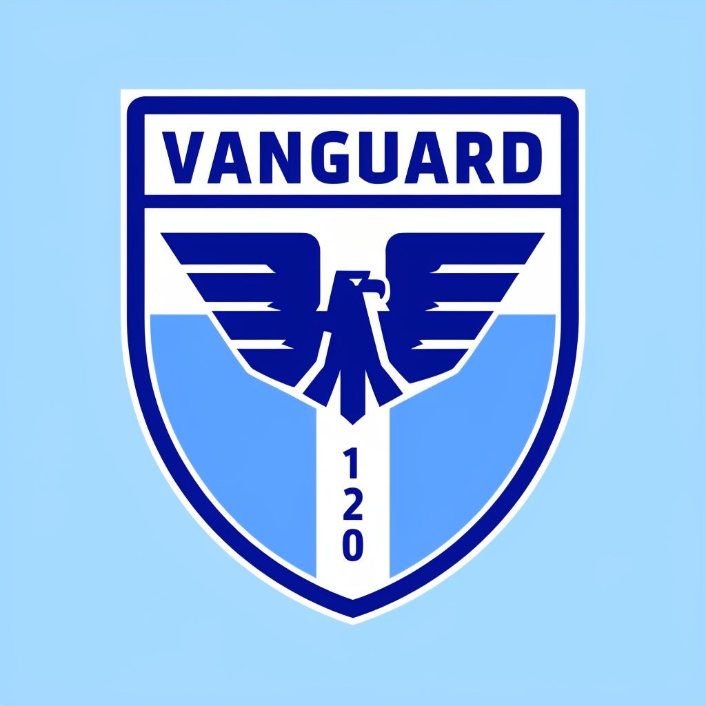 Vanguard FC Modern Shield Logo Design on Sky Blue Background